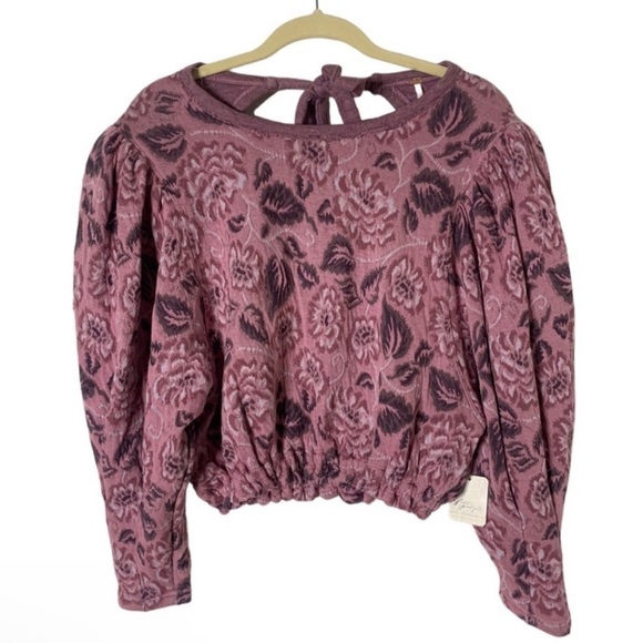 NWT Free People Small Pink Floral No Ordinary Tie Back Distressed Crop Top - Picture 1 of 11